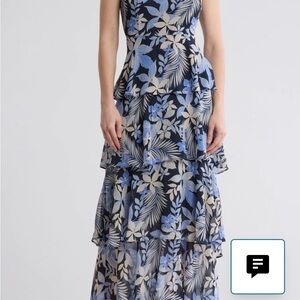 Tommy Hilfiger Blue and Cream Floral Maxi Dress